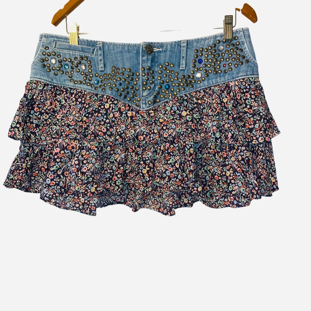 Express Jeans Floral Bejeweled Mini Skirt sz 10 - Picture 4 of 12